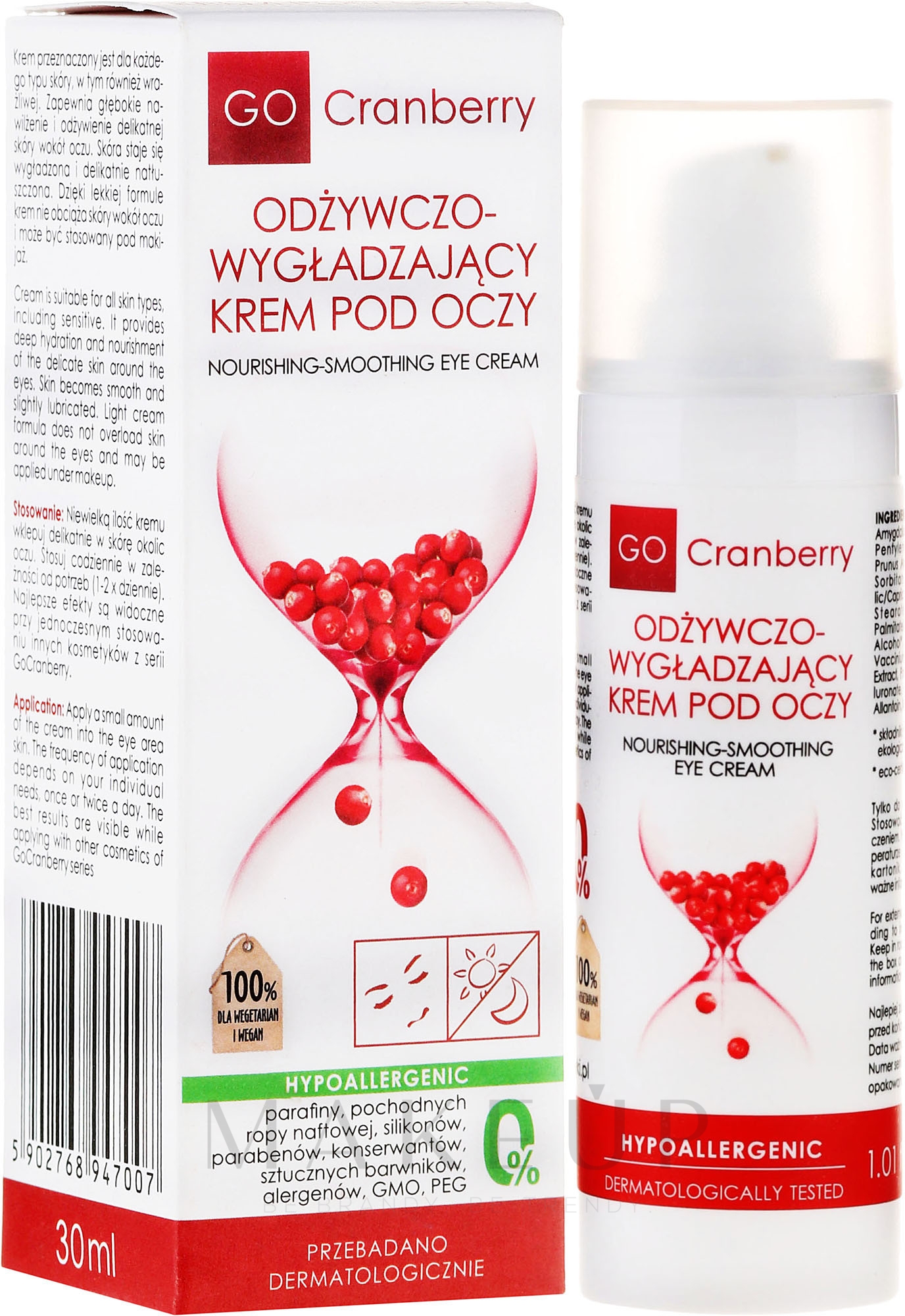 Hypoallergene, pflegende und glättende Augencreme - GoCranberry — Bild 30 ml