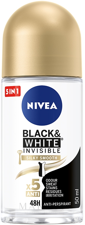 Deo Roll-on Antitranspirant Black & White - NIVEA Black & White Invisible Silky Smooth Deodorant Roll-on — Bild 50 ml