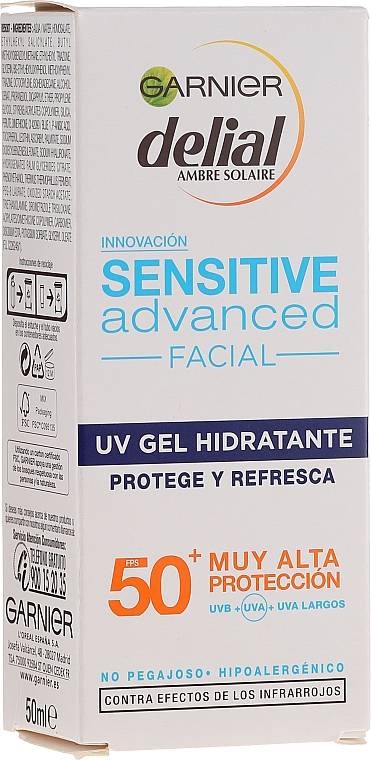 Feuchtigkeitsspendendes Sonnenschutzgel für das Gesicht SPF 50+ - Garnier Delial Ambre Solaire Sensitive Advanced Facial Sunscreen SPF50+ — Bild N2