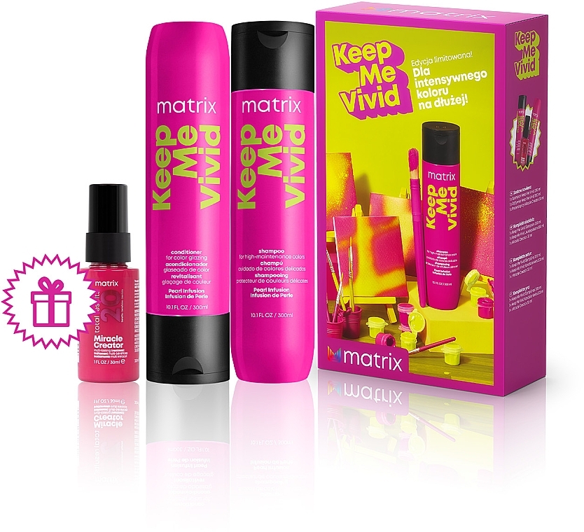 Haarpflegeset - Matrix Keep Me Vivid (Shampoo 300ml + Conditioner 300ml + Haarspray 30ml)  — Bild N1