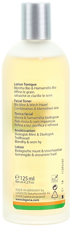 Gesichtstonikum mit Bio Pfefferminze und Bio Hamamelis - Logona Facial Care Facial Toner Organic Mint & Witch Hazel — Bild N2