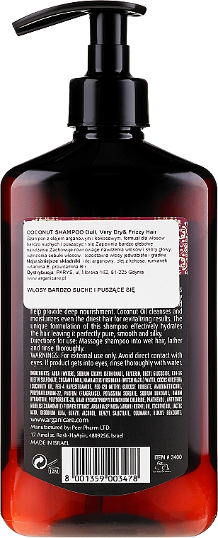 Shampoo mit Kokosnuss- und Arganöl - Arganicare Coconut Shampoo For Dull, Very Dry & Frizzy Hair — Bild N2
