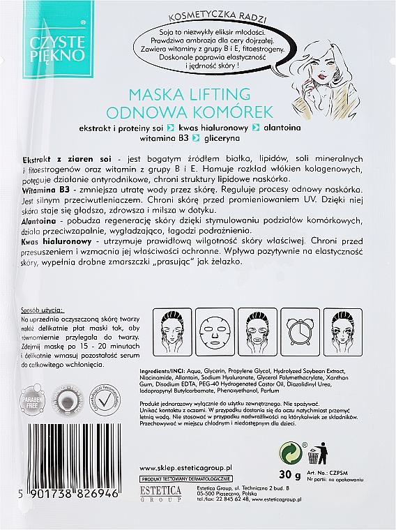 Gesichtsmaske mit Sojabohnenextrakt - Czyste Piekno Lifting Face Mask — Bild N2