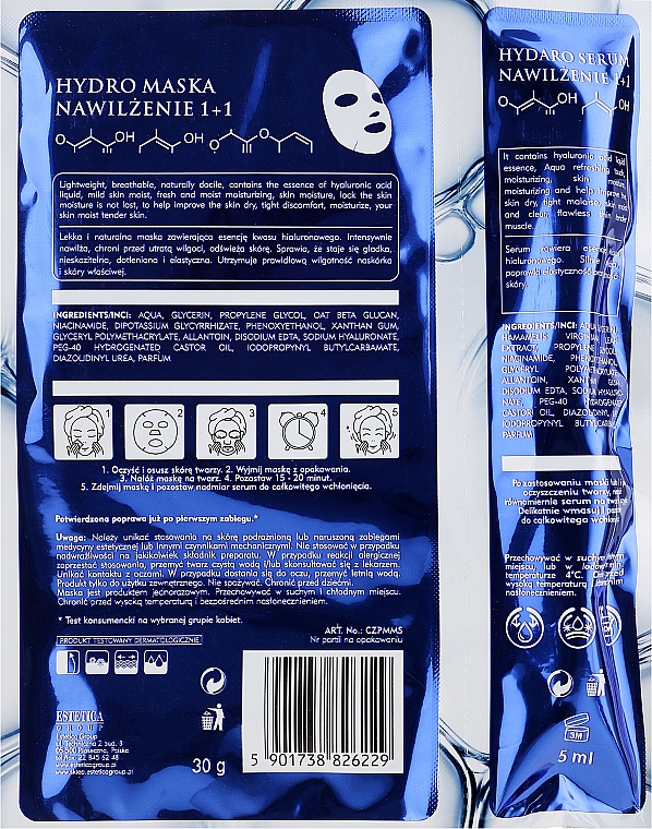 Feuchtigkeitsspendende Tuchmaske mit Hyaluronsäure + Serum - Czyste Piekno Hydro Mask Cloth Face Intensive Hydrating + Serum — Bild N2