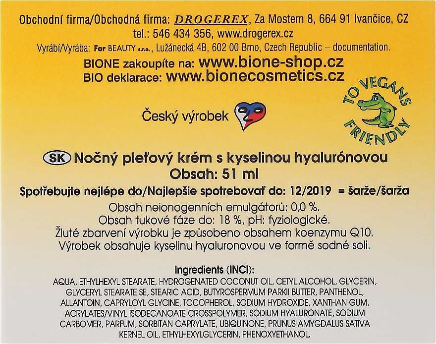 Feuchtigkeitsspendende Anti-Falten Nachtcreme mit Hyaluronsäure - Bione Cosmetics Hyaluron Life Night Cream With Hyaluronic Acid — Bild N3