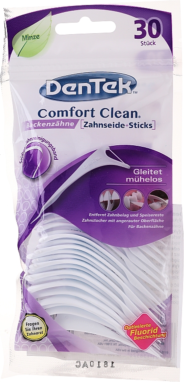2in1 Zahnseide-Sticks und Zahnstocher mit angerauter Oberfläche für Backenzähne 30 St. - DenTek Comfort Clean — Bild N1