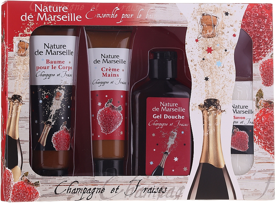 Körperpflegeset Erdbeere und Champagner - Nature De Marseille (Duschgel 150ml + Handcreme 60ml + Körperbalsam 100ml + Seife 95g) — Bild N1