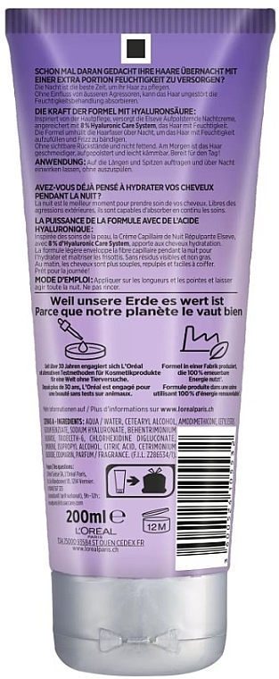 Feuchtigkeitsspendende Nachtcreme - L'Oreal Paris Elseve Hydra Hyaluronic Overnight Hydrating Cream — Bild N2