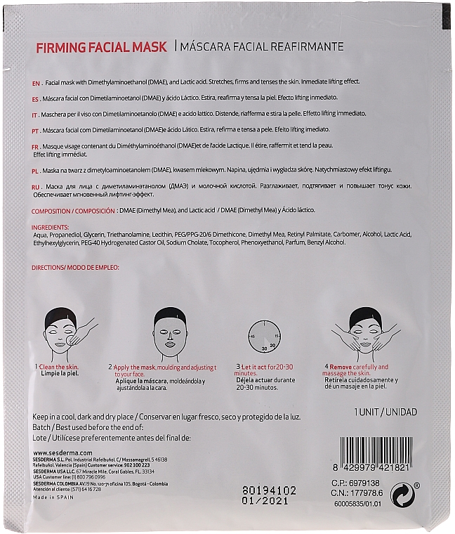 Straffende Gesichtsmaske - SesDerma Laboratories Sesmedical Firming Face Mask — Bild N2