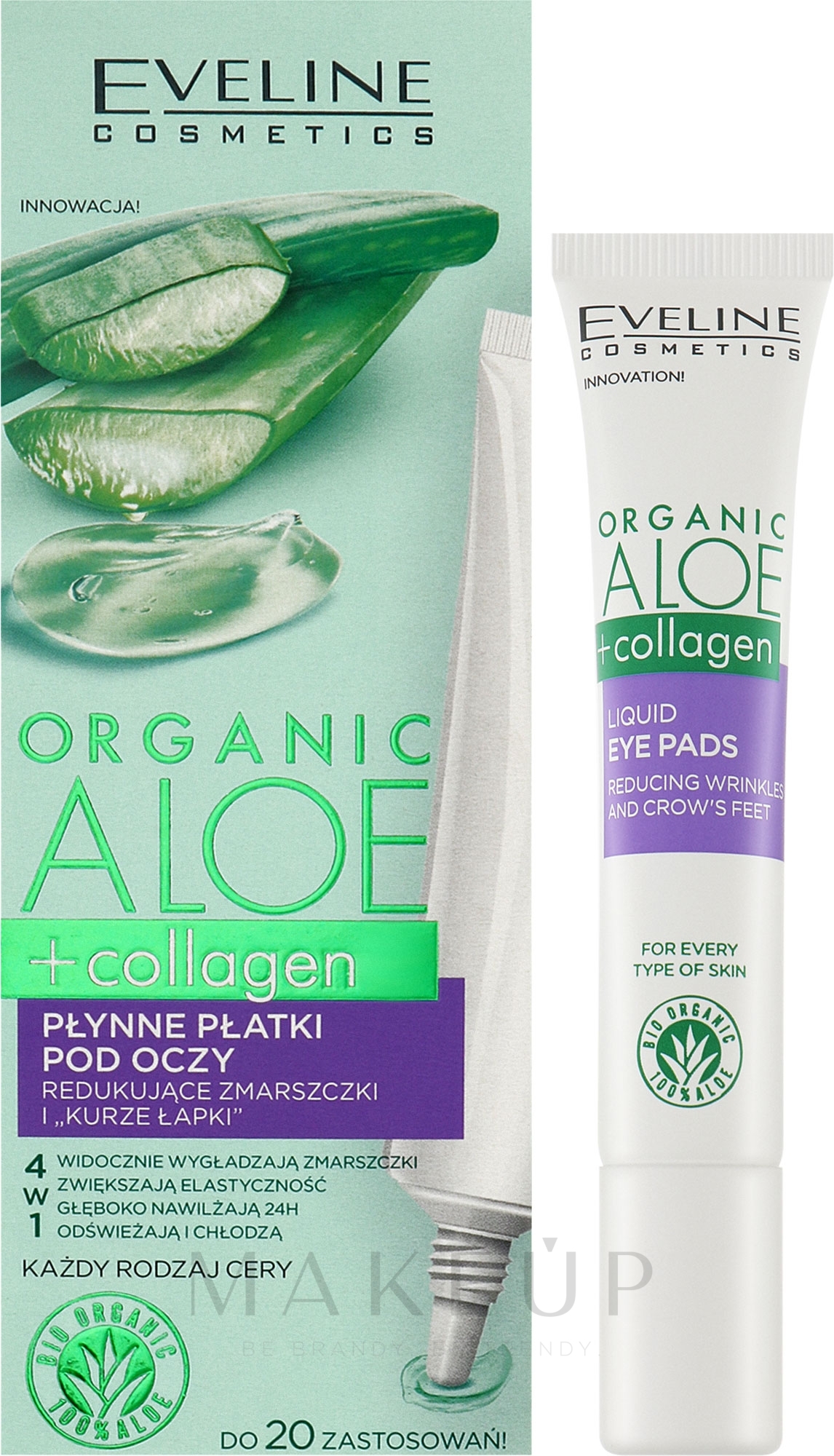 Flüssige Augenpads gegen Falten und Krähenfüße - Eveline Cosmetics Organic Aloe + Collagen — Bild 20 ml