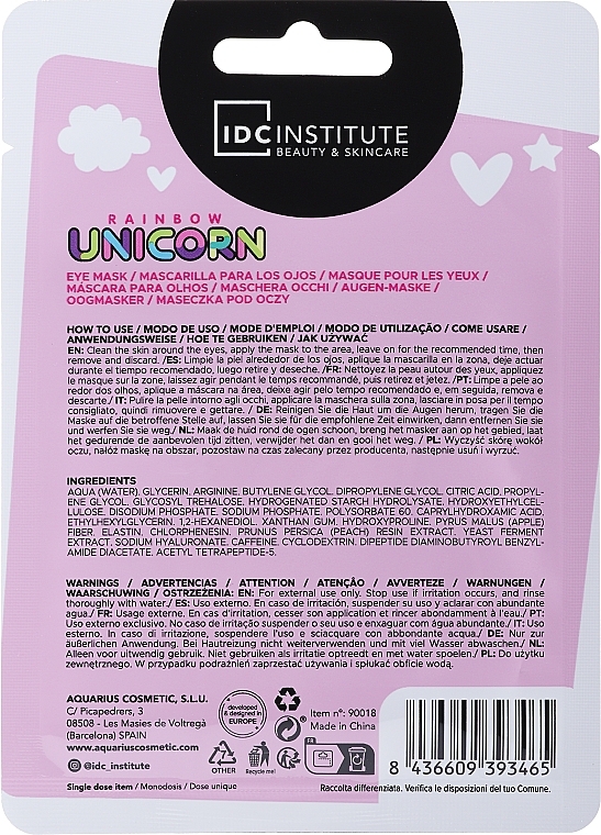 Aufhellende Augenmaske - IDC Institute Rainbow Unicorn Brightening Pre-party Eye Mask  — Bild N1