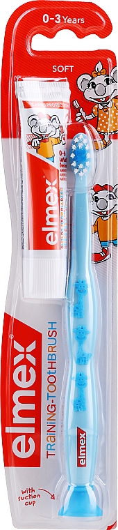 Kinderzahnbürste 0-3 Jahre blau + Kinderzahnpasta 12 ml - Elmex Learn Toothbrush Soft + Toothpaste 12ml — Bild N1