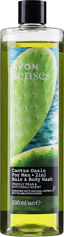 2in1 Feuchtigkeitsspendendes Shampoo & Duschgel mit Kaktusfeige und Patschuli für Männer - Avon Senses Cactus Ridge Hair & Body Wash — Bild N1