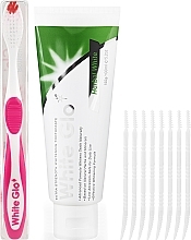 Düfte, Parfümerie und Kosmetik Zahnpflegeset weiß-rosa - White Glo Herbal White Set (Zahnpaste 100ml + Zahnbürste 1St. + Interdentalbürste)) 