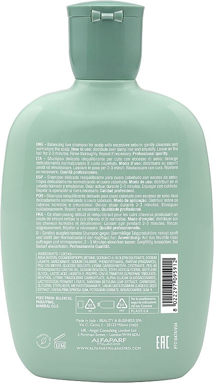 Seboregulierendes Shampoo mit Leinsamenextrakt für fettige Kopfhaut - Alfaparf Semi Di Lino Scalp Rebalance Balancing Low Shampoo — Bild N2