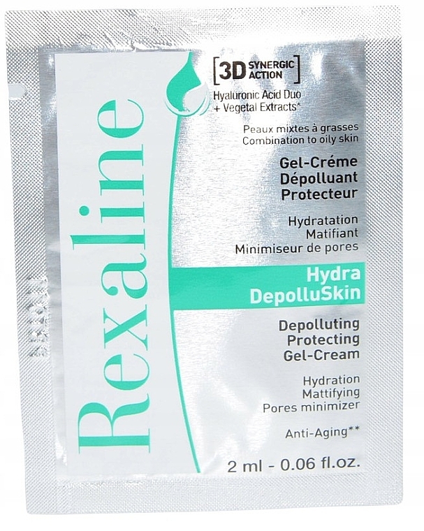 GESCHENK! Schützende Gel-Creme für das Gesicht mit Detox-Effekt - Rexaline Hydra 3D Hydra-DepolluSkin Gel-Cream (Probe)  — Bild N1