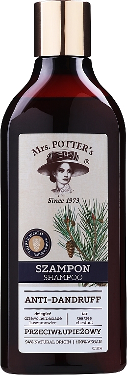 Anti-Schuppen Haarshampoo mit Teebaumöl und Rosskastanienextrakt - Mrs. Potter's Triple Wood Anti Dandruff Shampoo — Bild N1