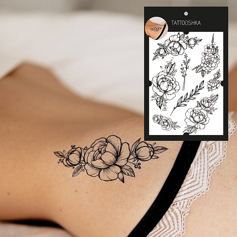 Temporäres Tattoo Pfingstrosen mit Zweigen - Tattooshka — Bild N4