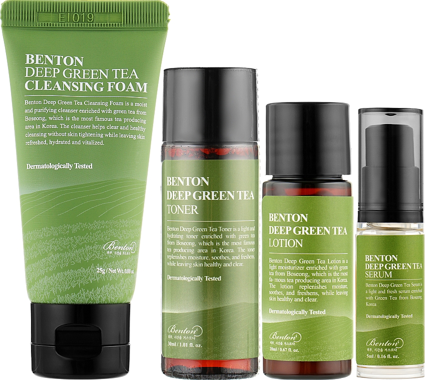 Mini-Set für die Hautpflege mit grünem Tee - Benton Deep Green Tea Deluxe Kit (f/toner/30ml + f/lotion/20ml + f/serum/5ml + f/cl/foam/20g) — Bild N2