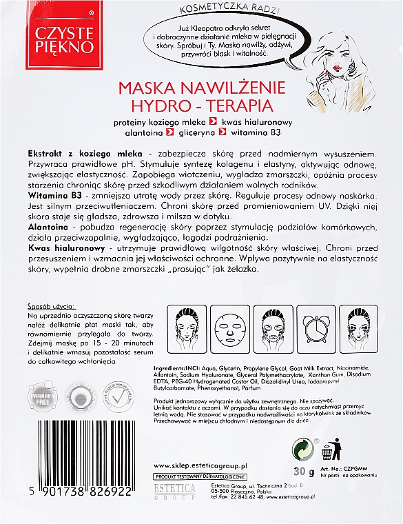Feuchtigkeitsspendende Gesichtsmaske mit Ziegenmilch - Czyste Piekno Hydro Therapia Face Mask — Foto N2