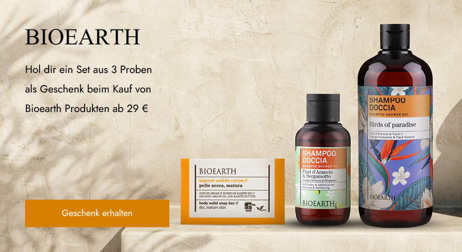 Beim Kauf von Bioearth Produkten ab 29 € erhältst du ein Set aus 3 Proben geschenkt