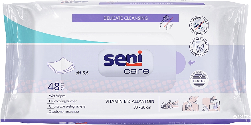 Feuchttücher für die Hautpflege - Seni Care Delicate Cleansing Wet Wipes — Bild N1