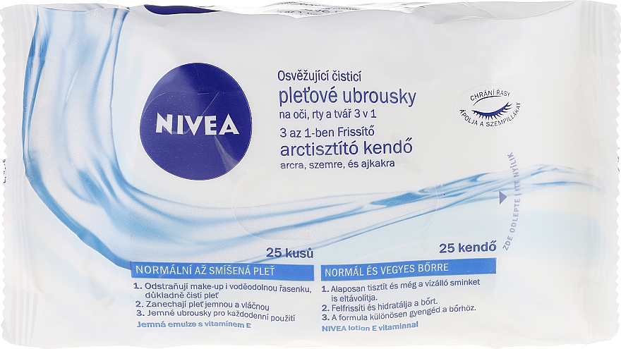 3in1 Erfrischende Reinigungstücher für Gesicht, Augen und Lippen für normale Haut, 25 St - NIVEA 3 in 1 Cleansing Wipes — Bild N5