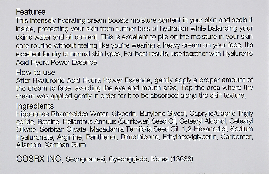 Intensiv feuchtigkeitsspendende Gesichtscreme mit Hyaluronsäure - Cosrx Hyaluronic Acid — Bild N3