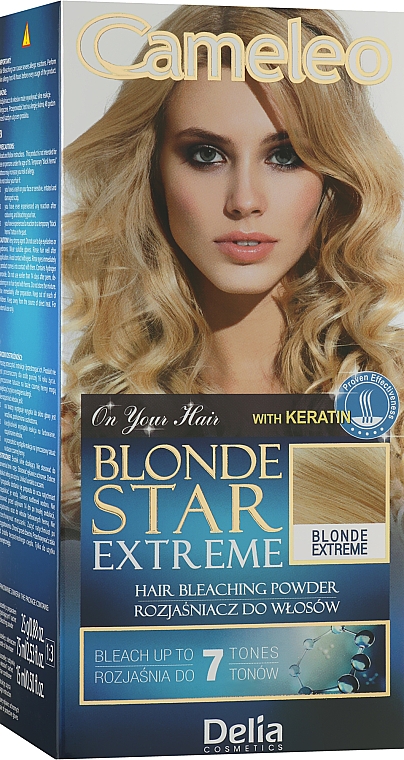 Haarbleichpulver für blondes Haar mit Keratin-Haarspülung - Delia Cameleo Blond Extreme