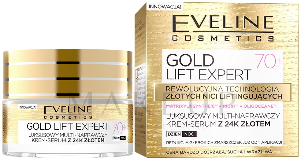 Pflegendes Creme-Serum mit Goldpartikeln für Tag und Nacht 70+ - Eveline Cosmetics Gold Lift Expert — Bild 50 ml