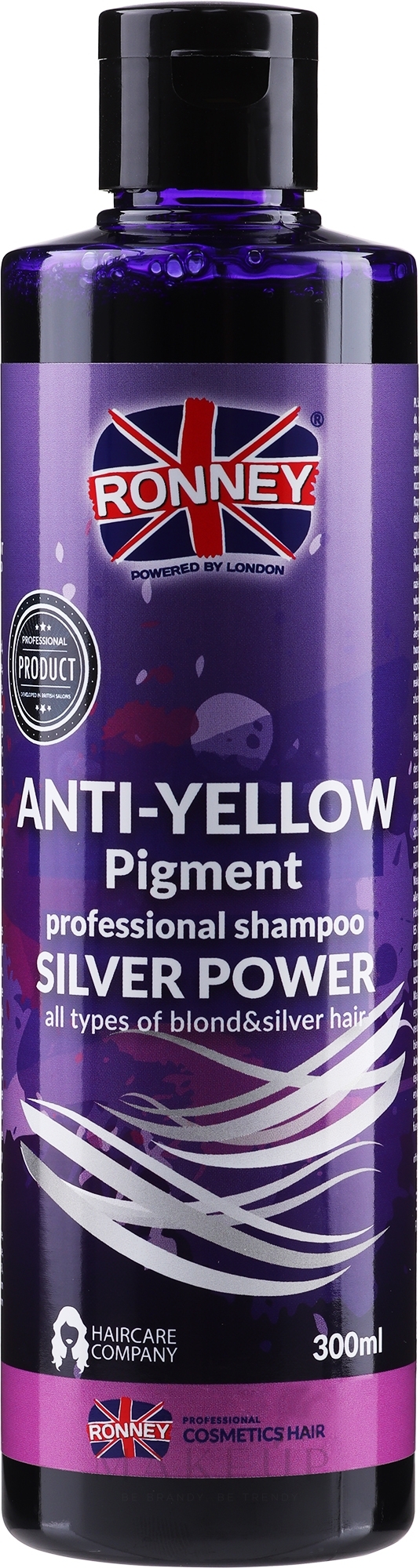 Professionelles silbernes Shampoo gegen Gelbstich für blondes und graues Haar - Ronney Professional Anti-Yellow Pigment Silver Power Shampoo — Foto 300 ml