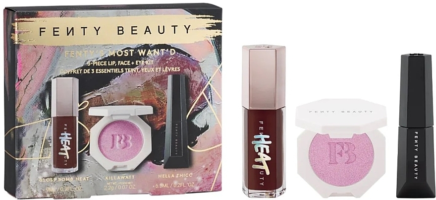 Set - Fenty Beauty Fenty's Most Wante'd (Lipgloss/ 9 ml + Highlighter/2,2 g + Mascara/6,5) — Bild N1