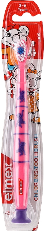 Kinderzahnbürste 3-6 Jahre weich rosa mit Affen - Elmex Toothbrush — Bild N1