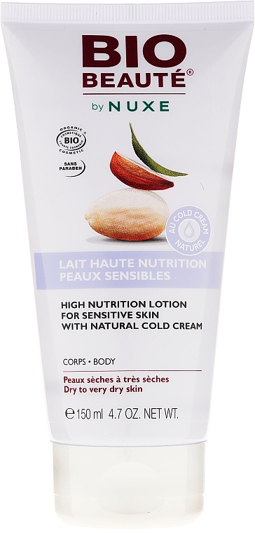 Reichhaltige und feuchtigkeitsspendende Körpermilch für empfindliche Haut mit natürlicher Cold Cream - Nuxe Bio Beaute High Nutrition Lotion — Bild N1