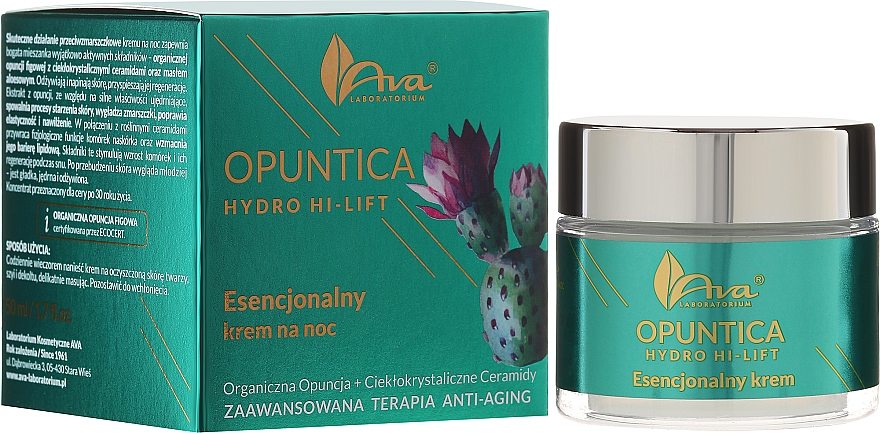 Straffende Anti-Falten Nachtcreme - Ava Laboratorium Opuntica Hydro Hi–Lift Essential Night Cream — Bild N1