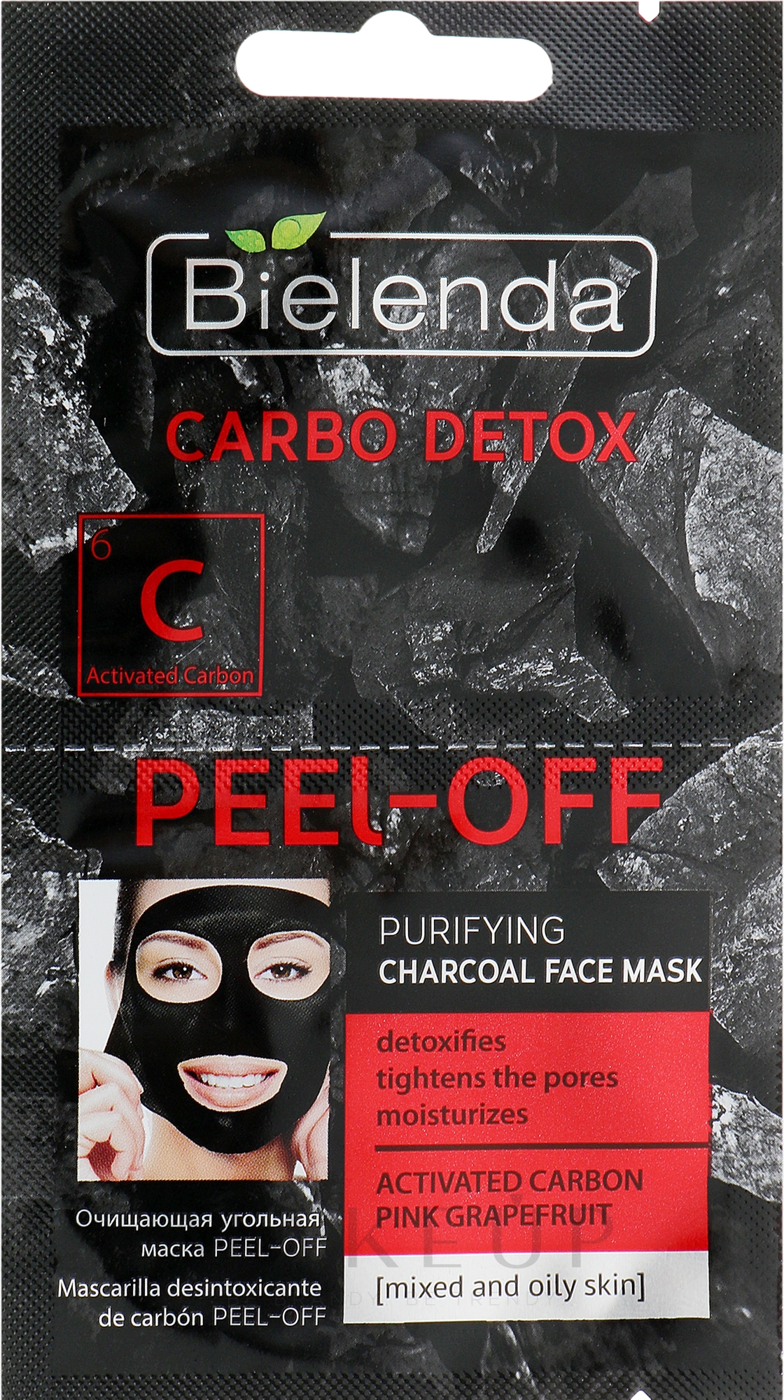 Peel-Off Gesichtsmaske mit Aktivkohle und Pink Grapefruit für fettige und Mischhaut - Bielenda Carbo Detox Peel-Off Purifying Charcoal Mask — Foto 2 x 6 g