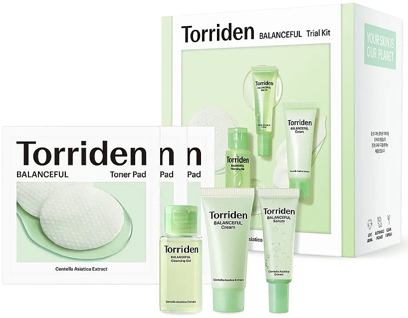 Set - Torriden Balanceful Skin Care Trial Kit (serum/10ml + cr/20ml + gel/30ml + pad/6szt) — Bild N1