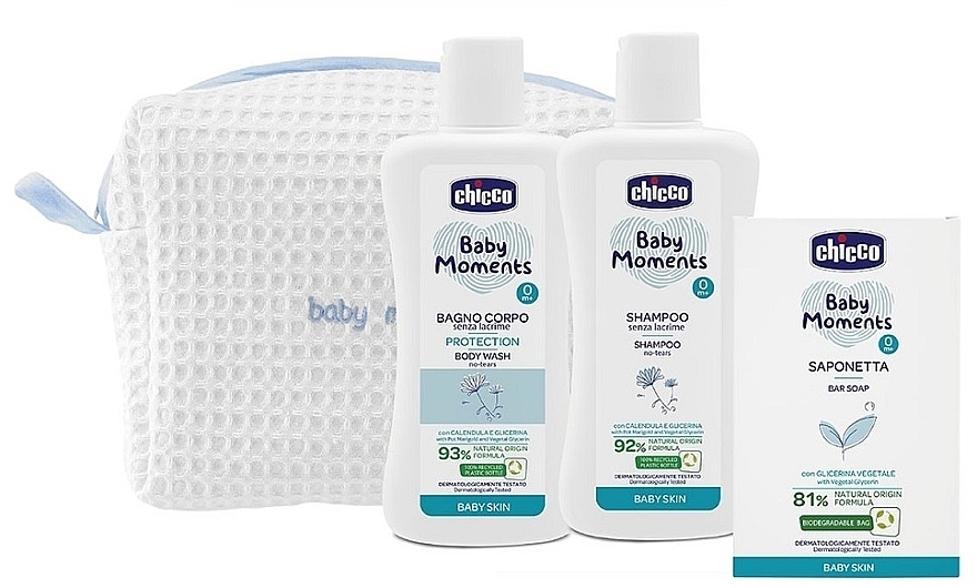 Chicco Beauty With Zip Baby Moments Light Blue (Duschgel 200ml + Shampoo 200ml + Seife 100g) - Set — Bild N1