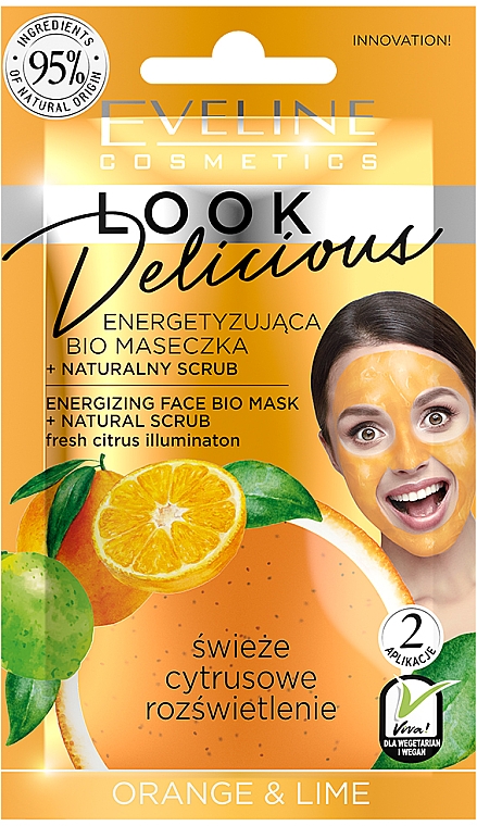 Energitisierende Peelingmaske für das Gesicht mit Orange und Limette - Eveline Cosmetics Look Delicious Face Bio Mask — Bild N1