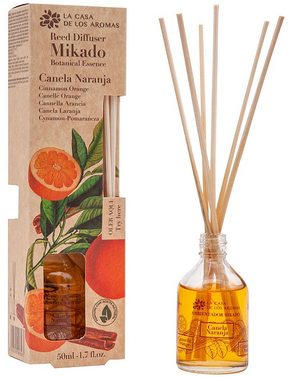 Aroma-Diffusor mit Duftholzstäbchen Zimt und Orange - La Casa de los Aromas Mikado Botanical Reed Diffuser Cinnamon Orange — Bild N1
