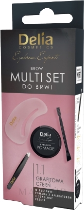 Delia Cosmetics Multi Set - Augenbrauen-Multiset (Augenbrauenpomade 1g + Augenbrauenpinzette 1 St. + Augenbrauenschablonen 3 St.) — Bild 1.1 - Graphite