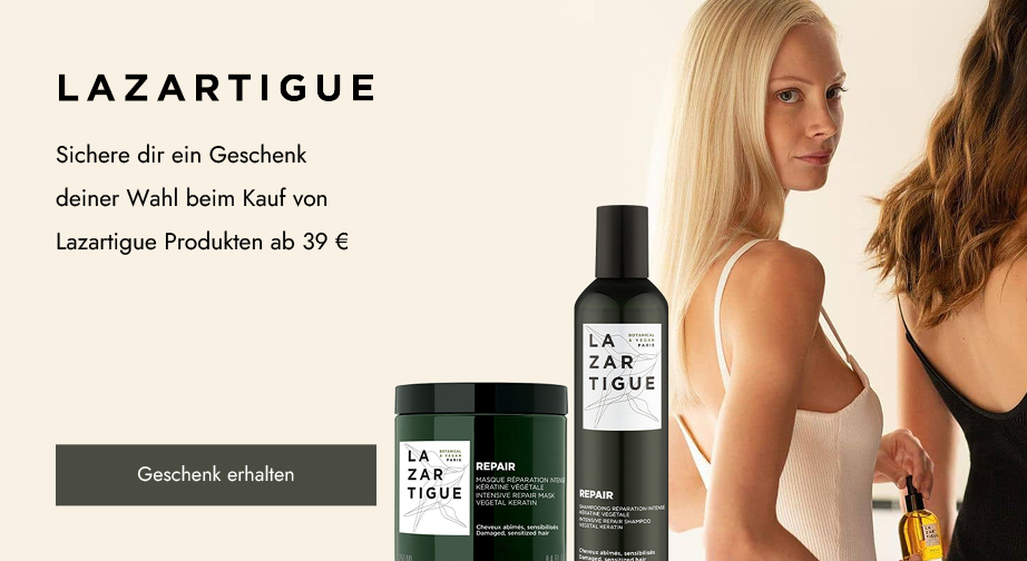 Beim Kauf von Lazartigue Produkten ab 39 € erhältst du ein Geschenk deiner Wahl: Intensiv revitalisierende Haarmaske (50 ml),  Intensiv regenerierendes Shampoo (50 ml)