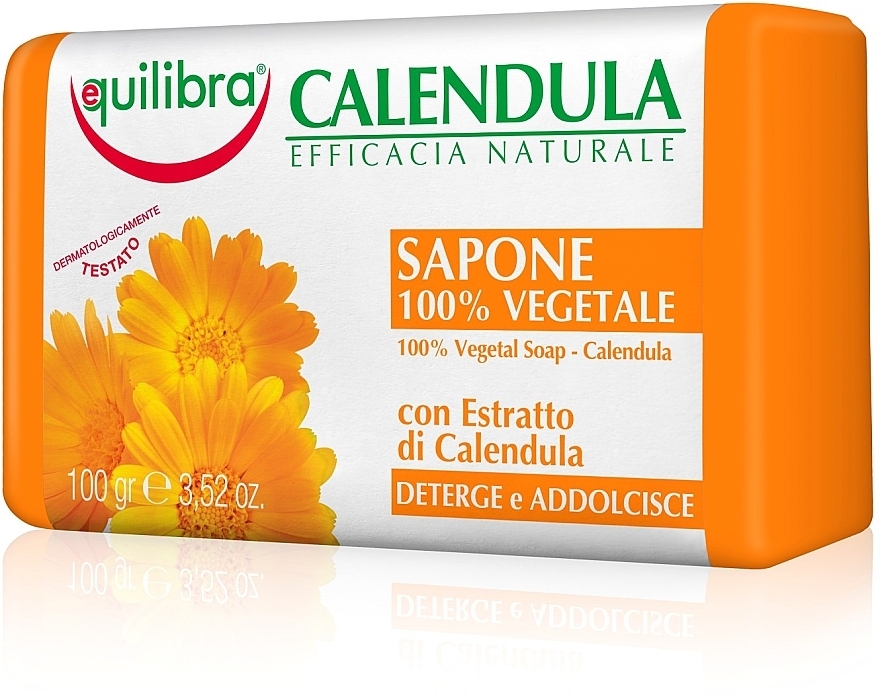 Körperpflegeset - Equilibra Calendula (Beruhigende Creme mit Ringelblumenextrakt 100ml + Seife für Gesicht, Hände und Körper mit Ringelblumenextrakt 100g + Badeschwamm) — Bild N4