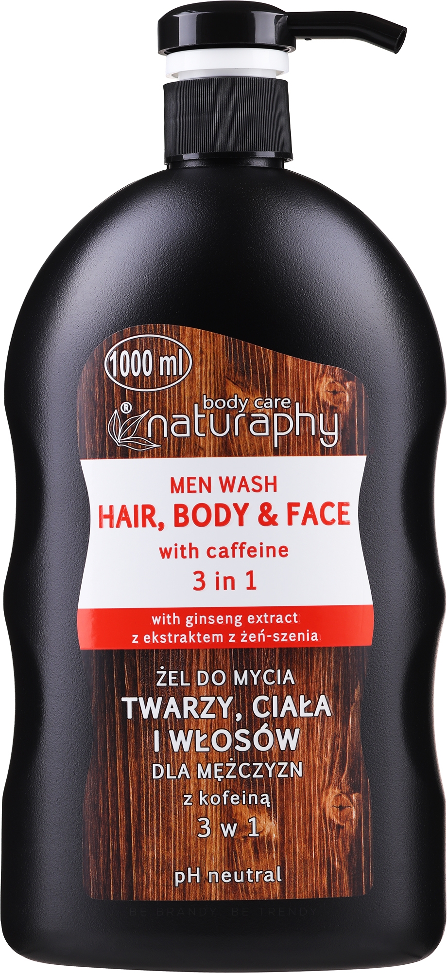 3in1 Gel-Shampoo mit Coffein für Gesicht, Körper und Haar - Naturaphy Hair, Body & Face Man Wash With Caffeine 3in1 — Bild 1000 ml