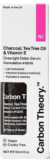 Detox-Serum für die Nacht mit Teebaumöl und Vitamin E - Carbon Theory Overnight Detox Serum Charcoal Tea Tree Oil & Vit E — Bild N1