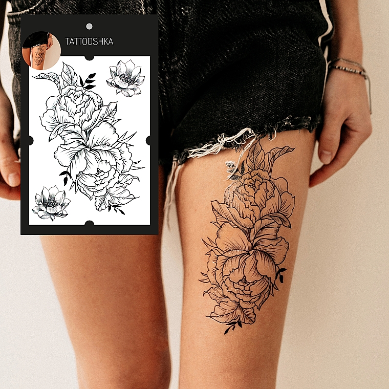 Temporäres Tattoo doppelte Pfingstrose - Tattooshka — Bild N4