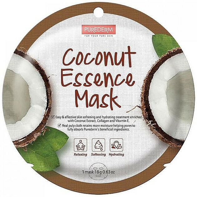 Feuchtigkeitsspendende Gesichtsmaske mit Kokosnussextrakt, Kollagen und Vitamin E - Purederm Coconut Essence Mask — Bild N1