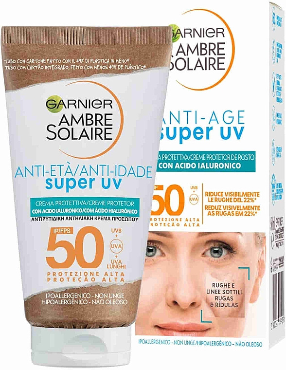 Sonnenschutzcreme mit Hyaluronsäure - Garnier Ambre Solaire Anti-Age Super UV SPF50 — Bild N1