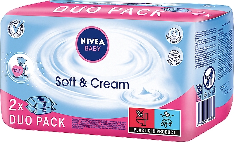 Sanfte und beruhigende Baby-Feuchttücher 2x63 St. - NIVEA Baby Soft & Cream — Bild N2