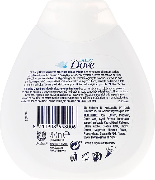 Sanft feuchtigkeitsspendende duftfreie Körperlotion für empfindliche Kinder- und Babyhaut - Dove Baby Sensitive Moisture Lotion — Bild N2